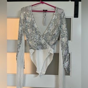 Sequin Bodysuit with Fringe